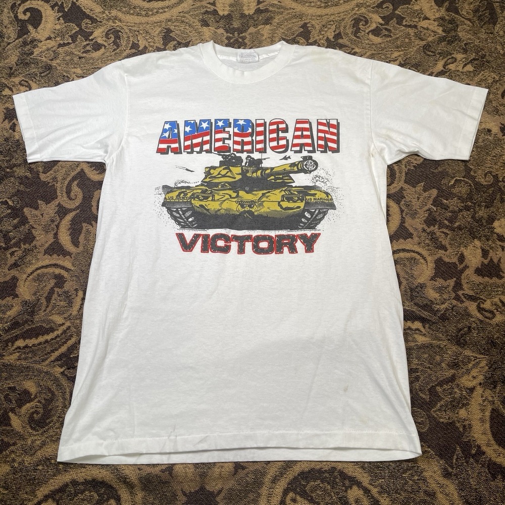 Vtg 90s Hanes American Victory Gulf War Tank T Shirt Mens Large Single Stitch